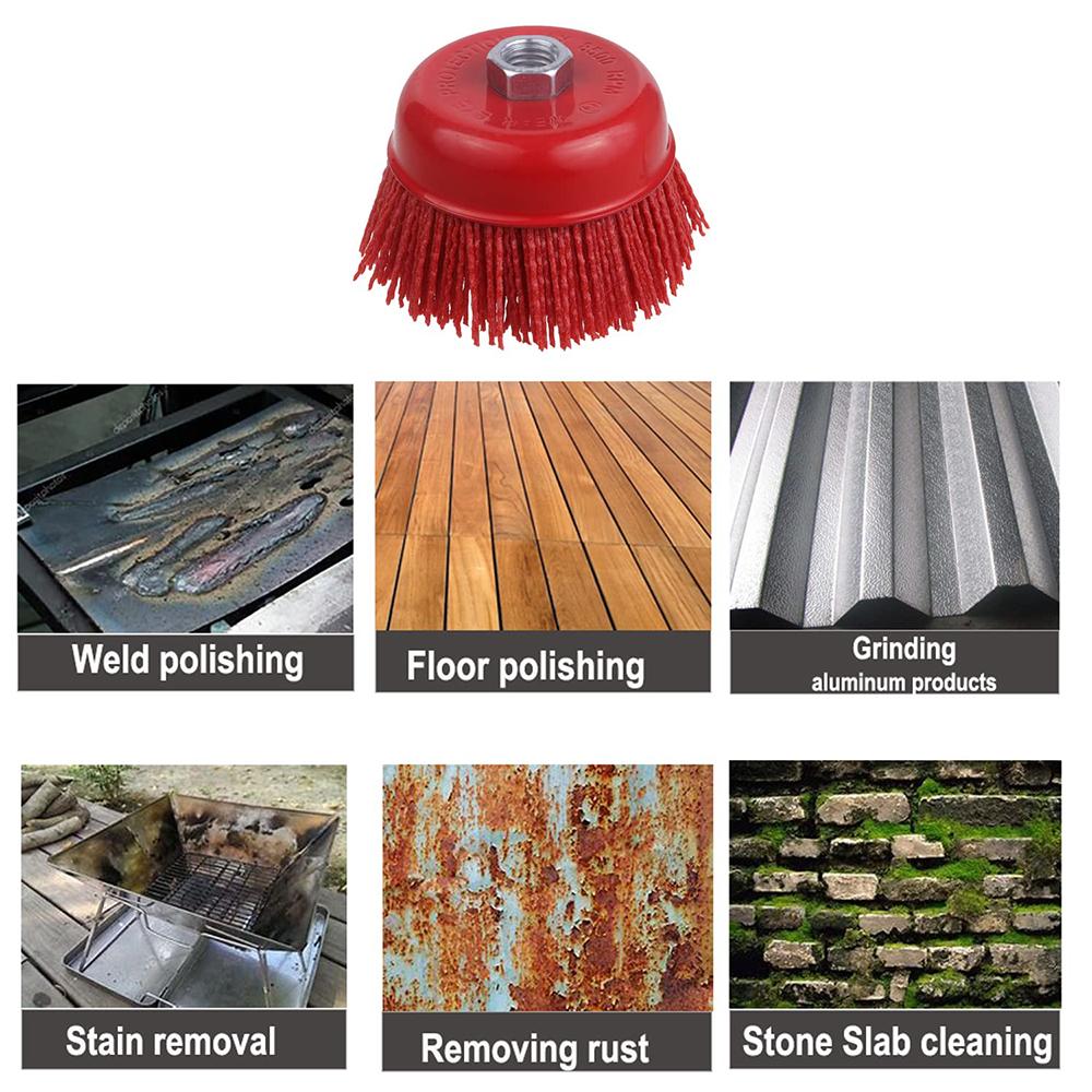 4-дюймовая щетка с нейлоновой щетиной из абразивной нити для обработки поверхности металла и дерева