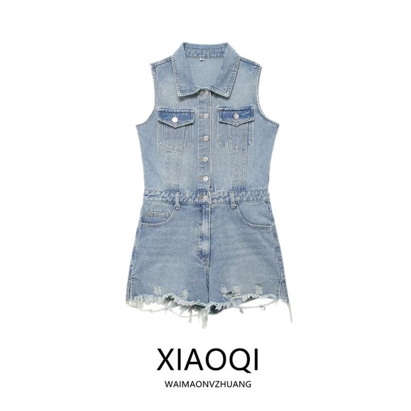 Fashion Style 2024 Summer New Arrival Women's Clothing Sleeveless Versatile Stylish Denim Jumpsuit Shorts 81971871