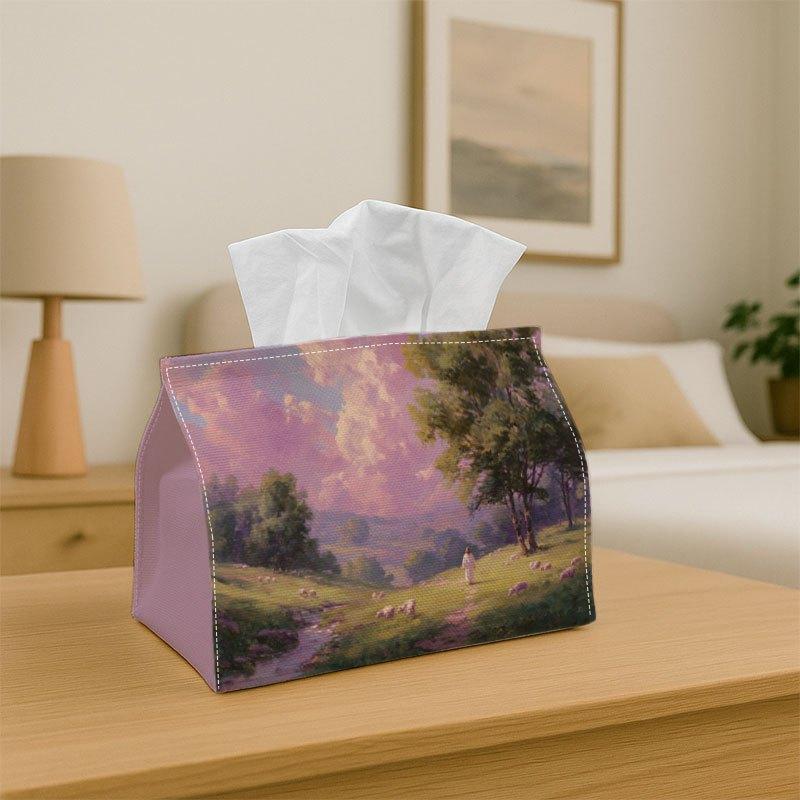 1pc Tissue Box Holder Serene Landscape with Pastel Colors - Multifunctional Napkin Dispenser for Home Party Car Decor - Decorative Tissue Paper Organi