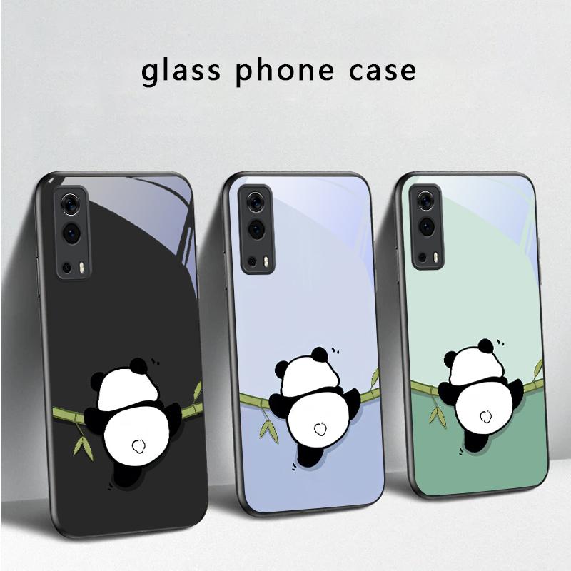 Милый и очаровательный панда Для vivo Y100 Y33s Y03 Y36 Y35 Y52 Y72 Y55 Y16 Y76 Y75 Y72 5G iQOO 12 Z9 Turbo Черный Стеклянный Чехол для Телефона