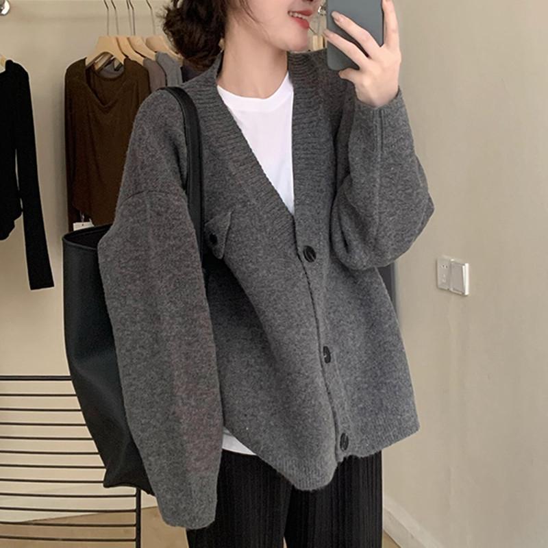Свитер Lazy Wind, куртка, осенне-зимний дизайн, чувство чистого цвета, свободный воротник, однобортный вязаный кардиган для женщин
