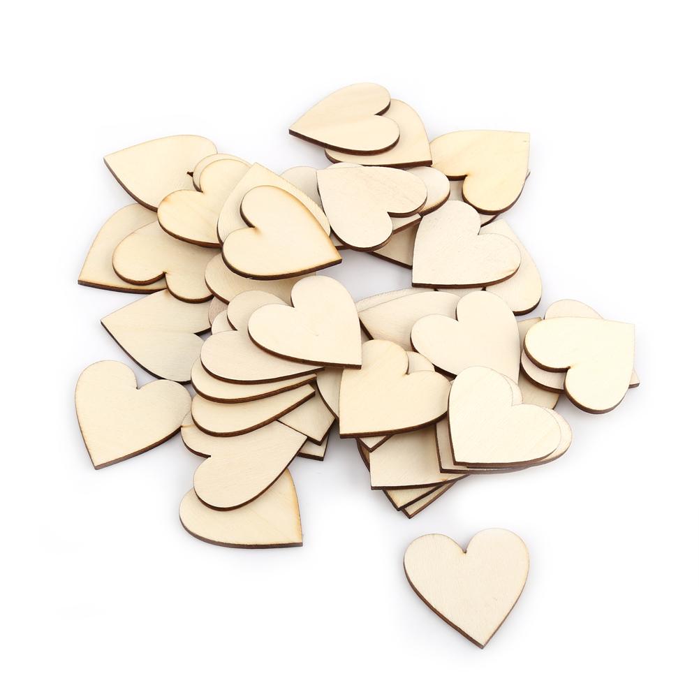 Love Heart Shape Wooden Embellishment for Weddings Art Craft (40mm 50pcs)