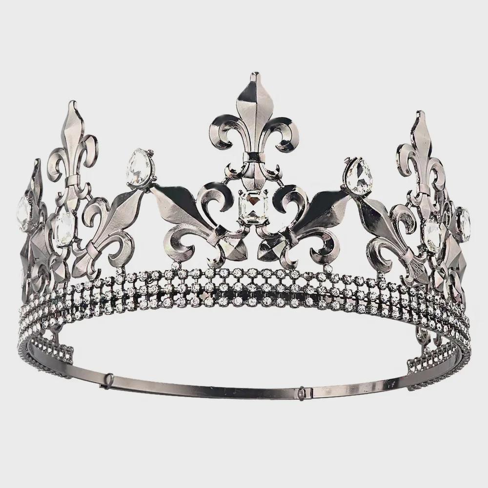 Корона из королевских черных страз: Регулируемый готический барочный головной убор для мужчин и детей