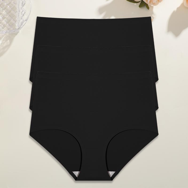 3Pcs Plus Size Ice Silk Underwear Women's Seamless Panties Sexy High Rise Traceless Invisible Briefs Breathable Lingerie