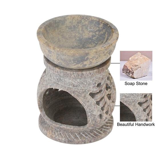 Подставка для аромадиффузора из мыльного камня ручной работы с 2 чайными свечами и маслом могры 2,5 мл