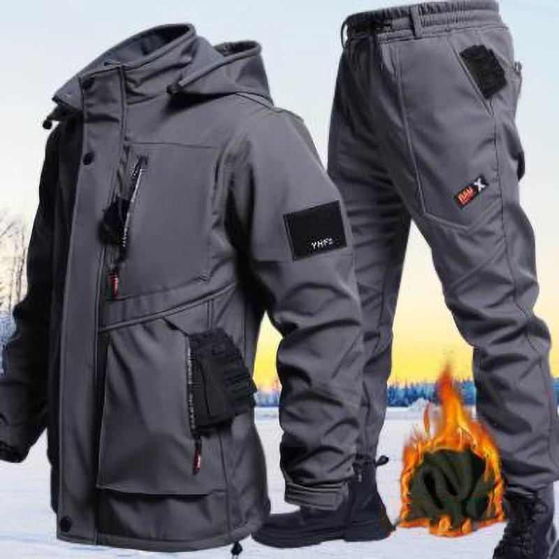 Осенне-зимний однотонный велюровый комплект с капюшоном, уличный костюм для защиты труда, повседневный костюм для альпинизма