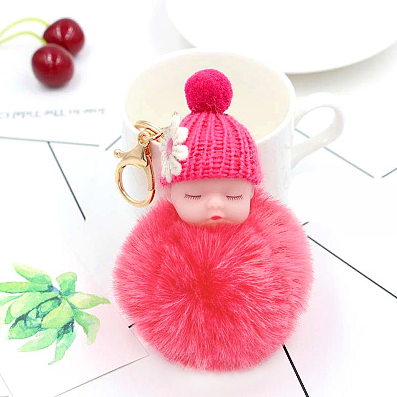 1PC Lovely Toy Women Bag Baby Pendant Sleep Fur Ball Doll Keyring Cartoon Plush Fluffy