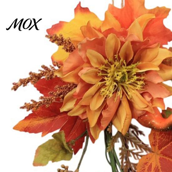 Thanksgiving Door Decor Artificial Maple Leaf Decoration, Autumn Decoration with Leaves Faux Dahlia, Exquisite Floral Rustic Hanging Ornament