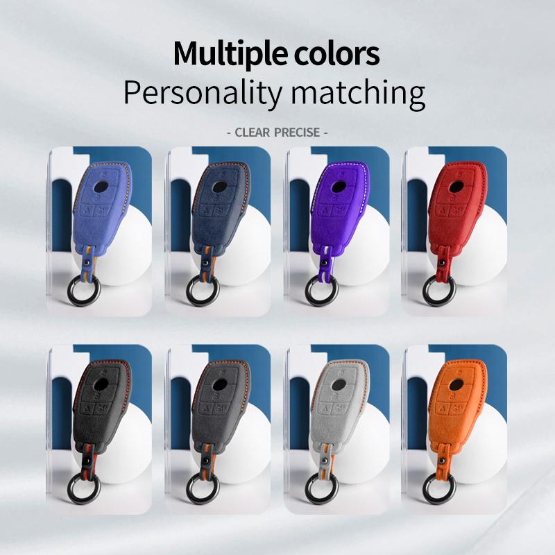 For Mercedes Benz C200L E300L S320 S350LS500l AMG GLC Alcantara Suede Car Key Case Cover Shell 4buttons Keychain