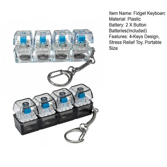 1/2 шт. 4-клавишная фиджет-игрушка-клавиатура со светом, снятие стресса, прозрачная крышка, клавиатурный кликер для пальцев, брелок, декомпрессионная кнопка, сенсорная игрушка