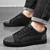 Black Men's Low Top Board Shoes Men Designer Rivet Bling Punk Board Shoes Flat Casual Lace-Up Punk Style Cement Ground