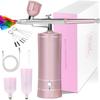 Ausuc Rechargeable Airbrush Set with Compressor and Handpiece, USB Type-C, 0.3mm Nozzle, Compact, for Plastic Model Painting, Art and Crafts (Pink)