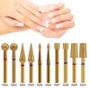 Золотые алмазные фрезы для ногтей, электрическая фреза для маникюра, кутикулы, чистка, вращающиеся боры, полировка, головка, очиститель ногтей