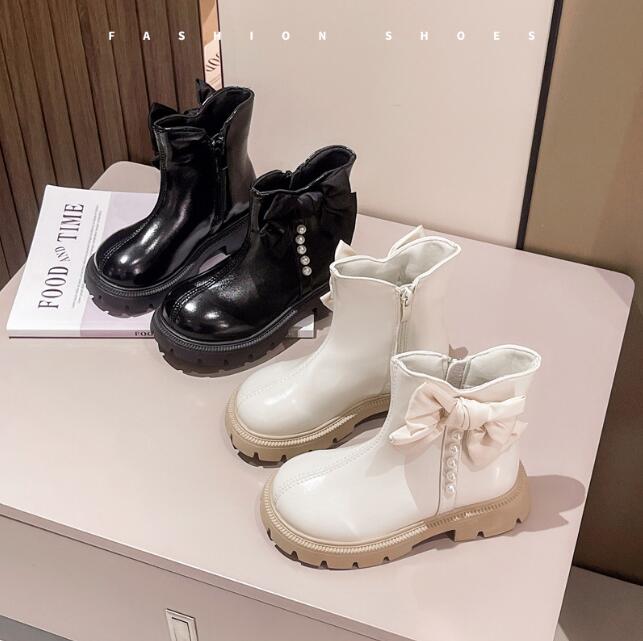 Детские короткие ботинки для девочек, обувь на осень-зиму, теплые кожаные детские милые модные зимние ботинки для малышей, принцессы, плюшевые ботинки