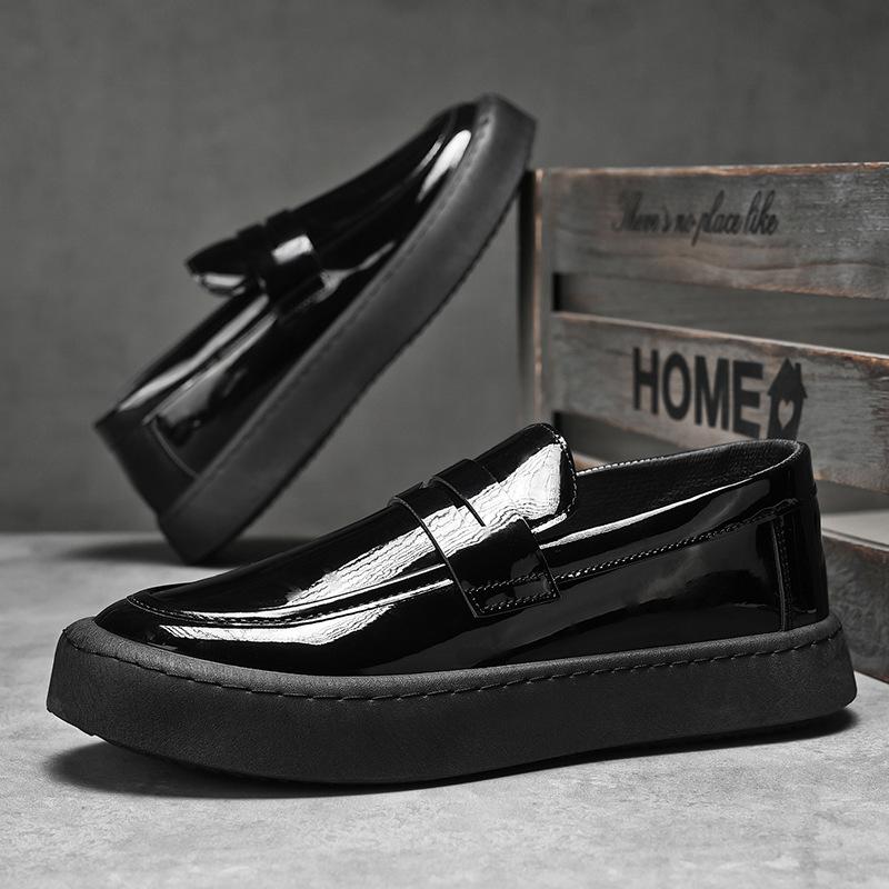 Лоферы Мужские Кожаные Туфли на Толстой Подошве Британский Стиль Черные Формальные Туфли Модные Роскошные Слипоны Повседневные Туфли Мужские Большие Размеры Кроссовки