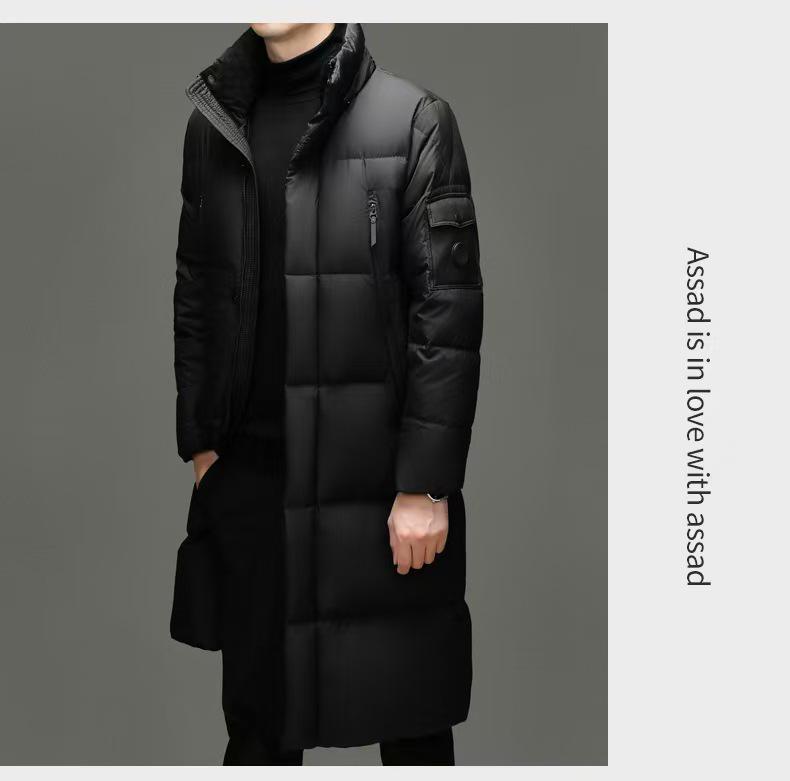 Бренд 2025 Мужская зимняя длинная пуховая куртка с капюшоном до колена с флисовой подкладкой