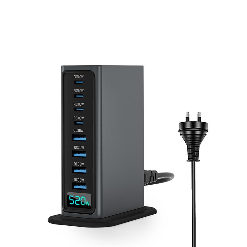 520 Вт 8-портовое настольное зарядное устройство для телефона, ноутбука, планшета со светодиодным дисплеем мощности, адаптер питания для быстрой зарядки PD для компьютера, ПК, для iPhone