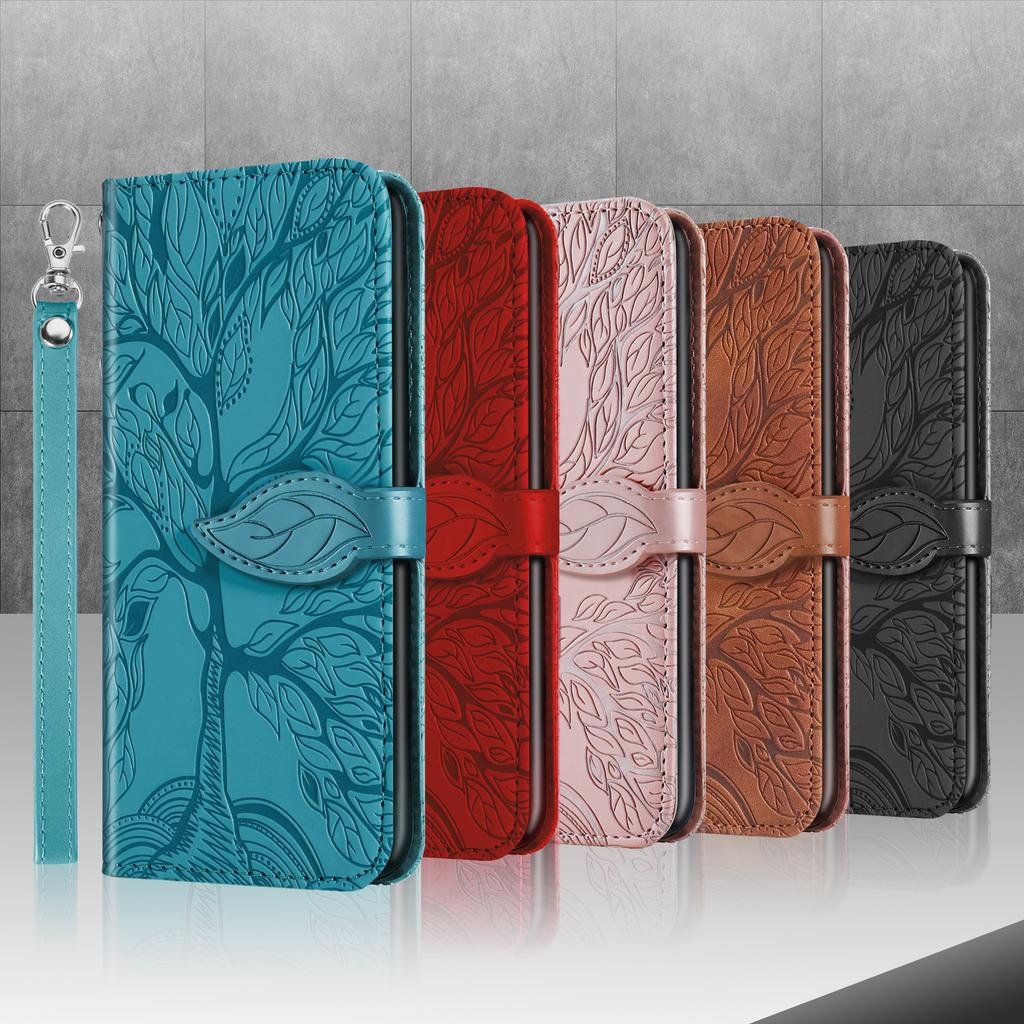 Foreign trade tree of life embossing is suitable for Samsung S23PLUS mobile phone case card holder S22U clamshell leather case A14