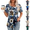 Women's Fashion Printed Casual Pleated Round Short Sleeve T-Shirt Top