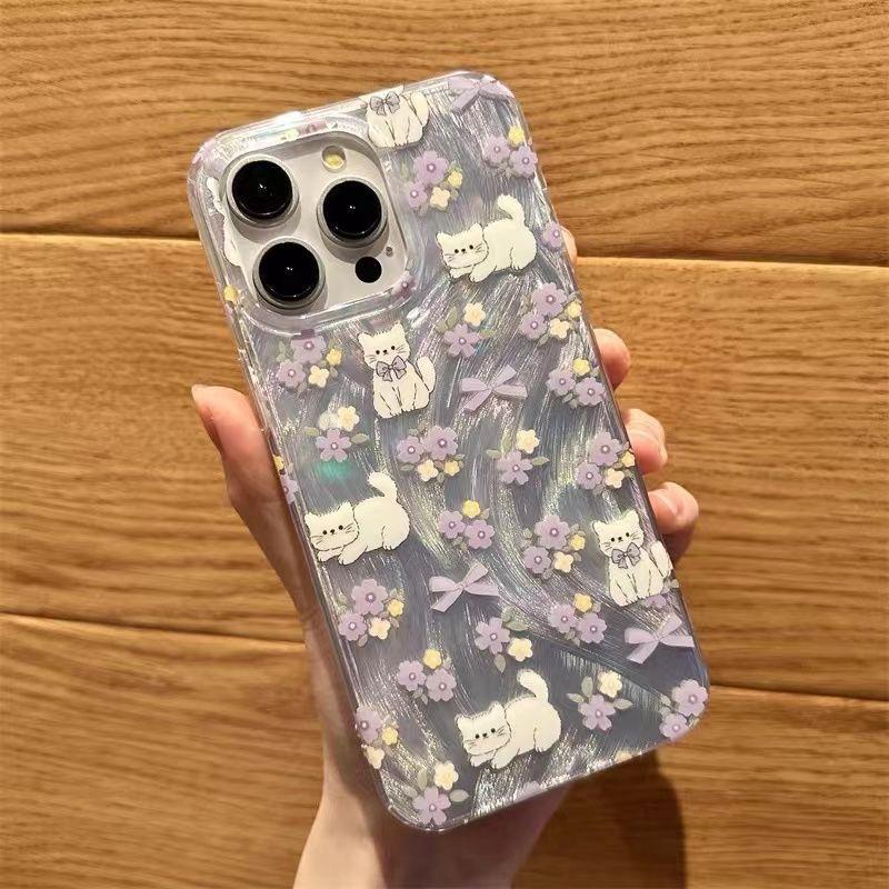 Чехол с изображением фиолетового кота для Apple 15/14/13/12/11/Pro/Pro Max/XS Max/XR/XS