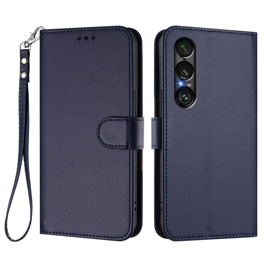 For Sony Xperia 1 VII Leather Case Wallet Stand Phone Cover with Wrist Strap