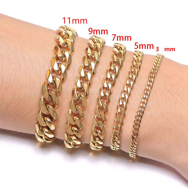 Браслет для мужчин и женщин в стиле панк 3/5/7/9/11 мм, кубинская мода, хип-хоп, цепочка, звено, ювелирные изделия, подарок, винтажный браслет, изящные ювелирные изделия
