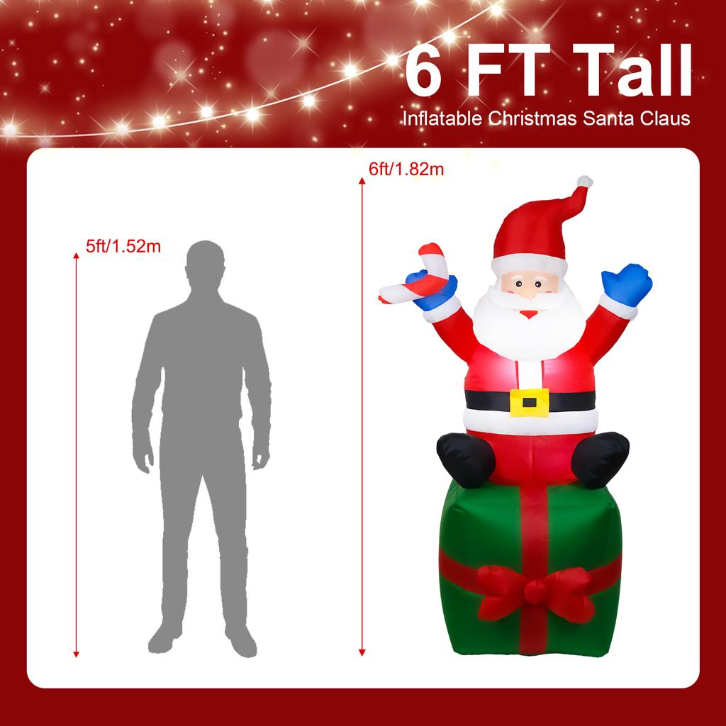 Inflatables Santa Water Resistant 6 LED Lighted Santa with Floor Stakes and Ropes for Lawn Yard Garden Holiday Xmas Decorations