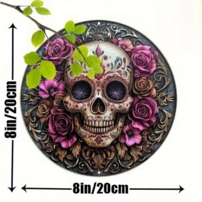 2D плоский 20*20 см, Венок-череп Dia De Los Muertos, деревянная табличка, произведение искусства, деревянная табличка в традиционном стиле, для дома, кухни, сада, спальни, декора бара.