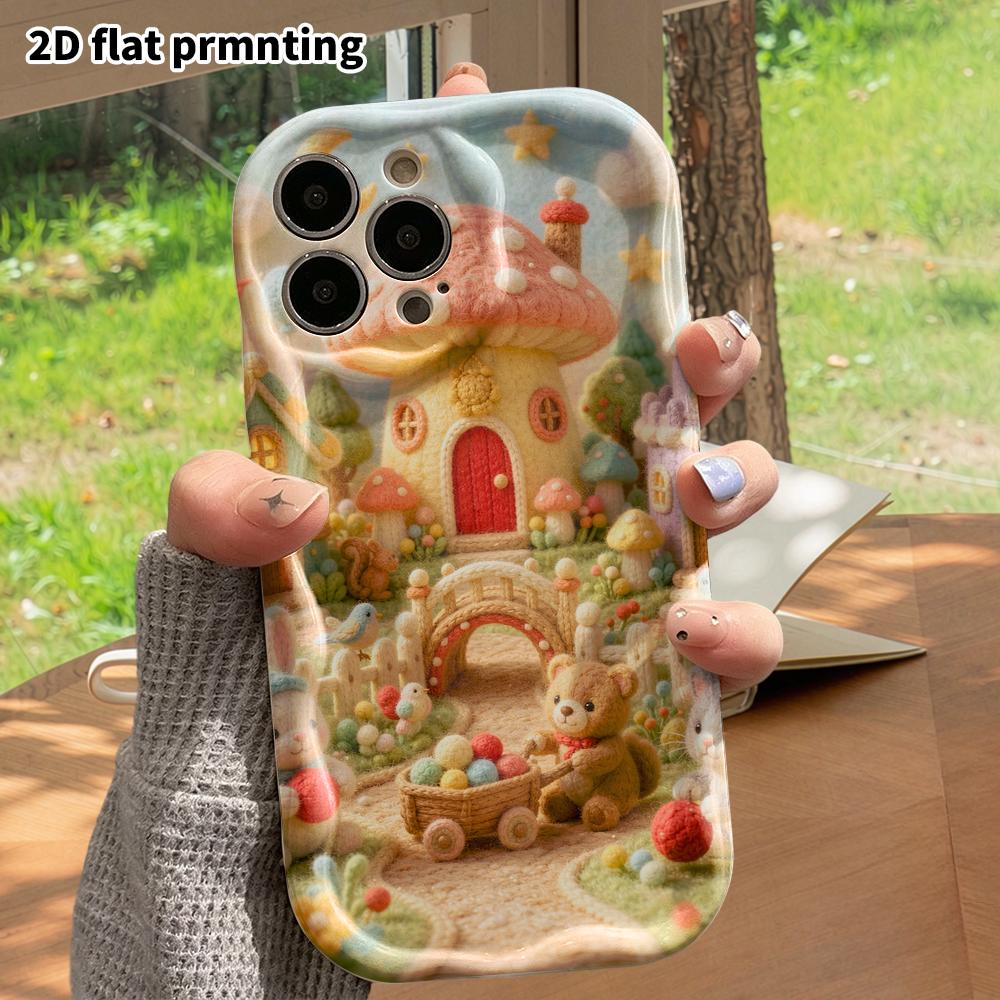 Phone Case: 2D flat, suitable for iPhone 18 17 16 15 14 13 12 Pro protective case, Mushroom Town Moonlit Night, perfect Christmas and Halloween holida
