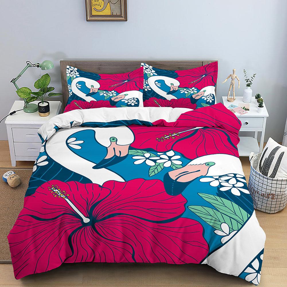 Animal Flamingo King Queen Duvet Cover Cartoon Pink Tropical Bird Bedding Set For Kids Teens Aduls Blue Soft 2/3pcs Quilt Cover