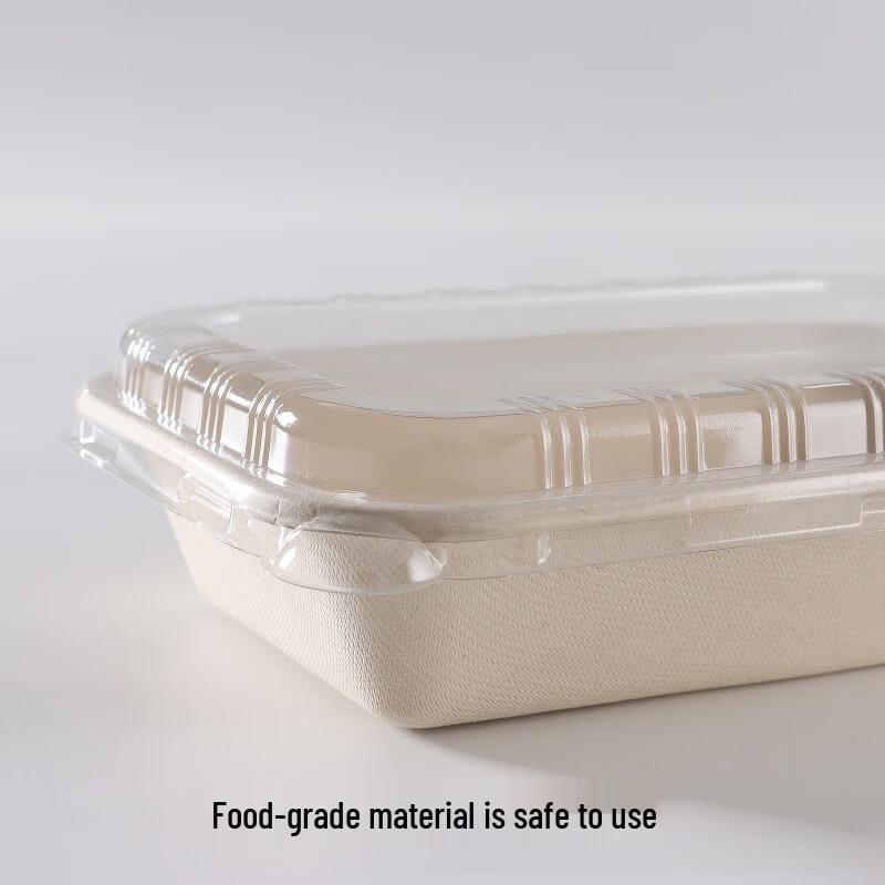 DISHJOY Degradable Bagasse 750ml Meal Box with Paper Lid, 50-Pack