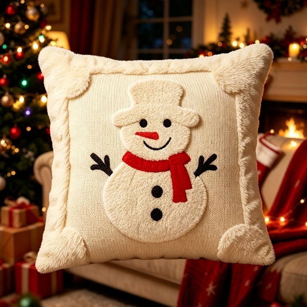 Plush Throw Cushion Case Soft Snowman Pillow Cover Holiday Pillowcase Santa Pillow Cover Sofa