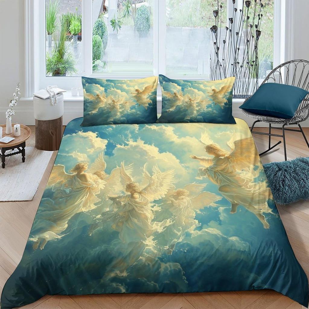 Angel Duvet Cover Set for Kids Queen Twin Size Quilt Covers Lightweight Down Room Decor 2 Pillowcases 1 Duvet Cover No Comforter