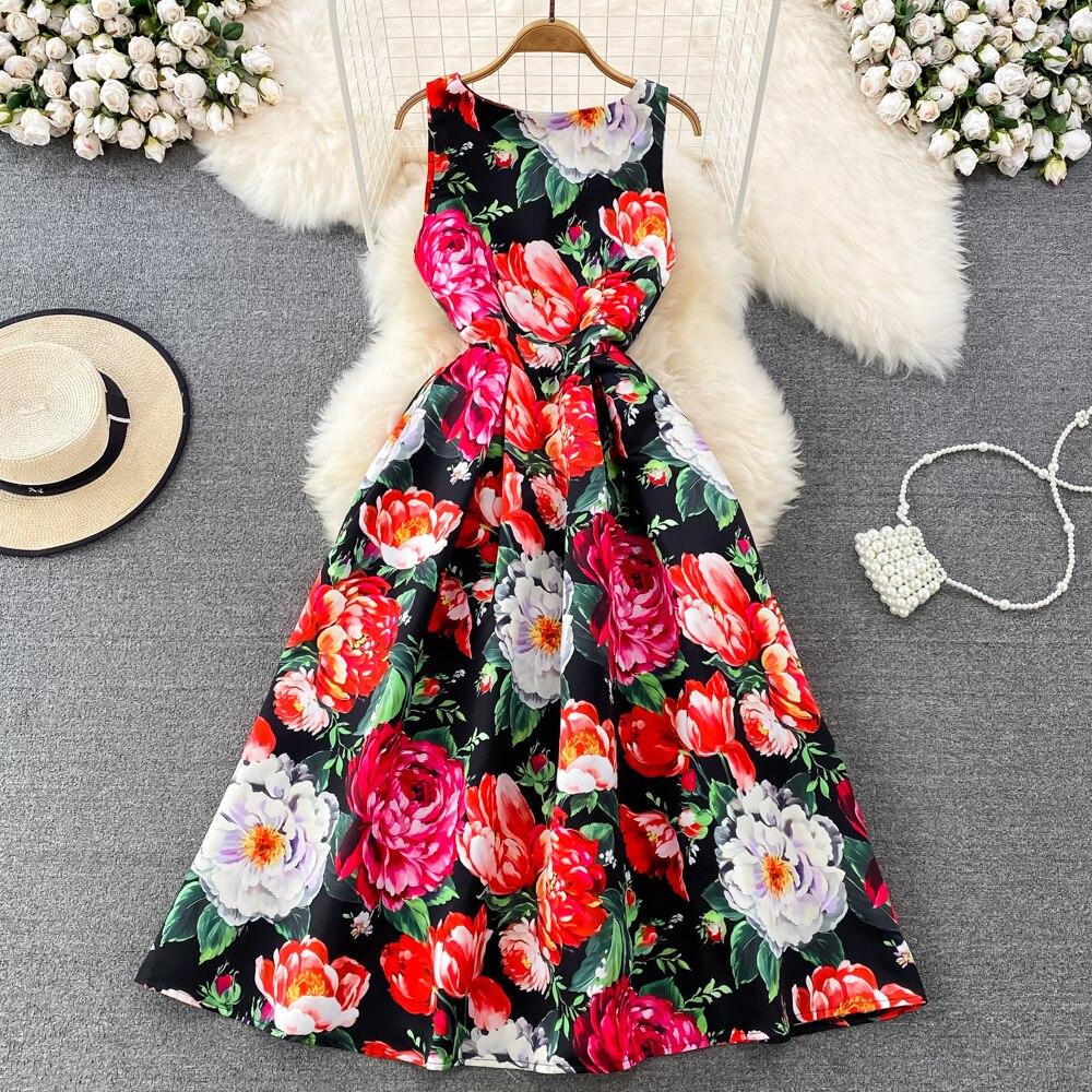 Юбка-жилет в стиле ретро в европейском и американском стиле. Высококачественное легкое роскошное платье трапециевидной формы с круглым вырезом и талией без рукавов.