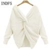 INDFS Женская мода Повседневный Осень Зима Однотонный Принт Длинный Рукав V-образный Вырез Свитера