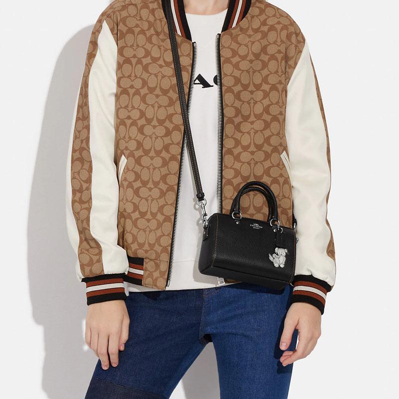 New COACH Rowan Refined Pebbled Cow Leather Handbag Shoulder Bag Crossbody Bag Mini Women's Black CD444-SVA47