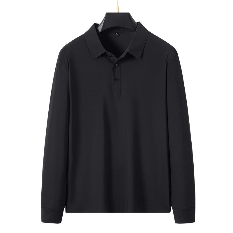 Ice Silk Seamless Polo Shirt Men's Long Sleeved Business Casual Elastic Collar Men's T-shirt Top