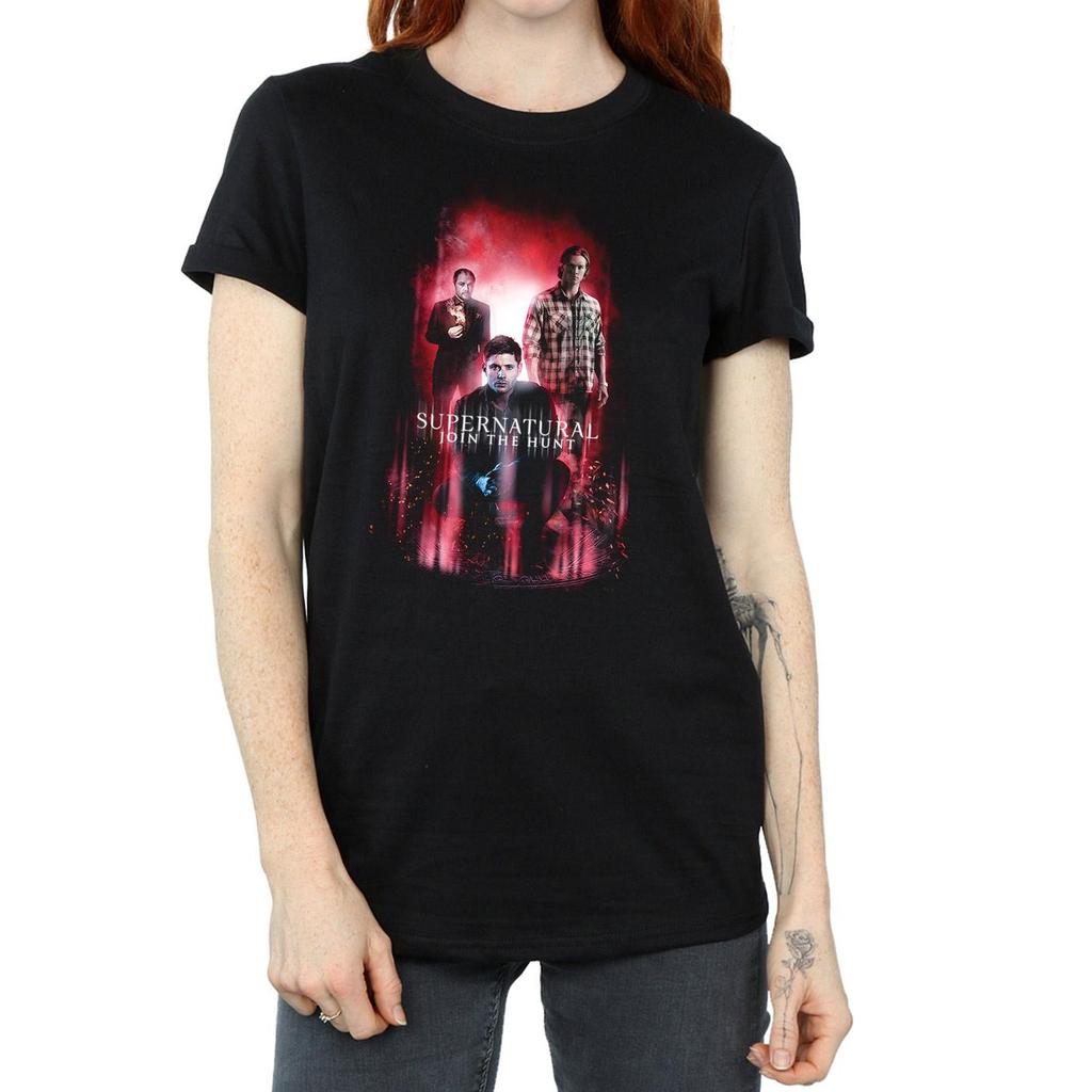 Supernatural Womens/Ladies Group Crowley Cotton Boyfriend T-Shirt