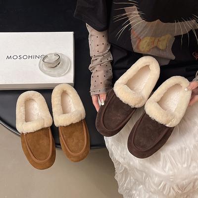 Туфли Мао Мао женские осенне-зимние верхняя одежда сумка голова полутапочки 2025 новые на плоской подошве бархатные туфли-бобы теплые хлопковые тапочки