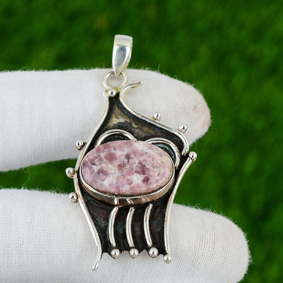 925 Silver Oval Natural Lepidolite Wedding Engagement Mother New Pendant Jewelry