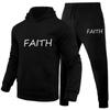 FAITH Letters Printed Suits Autumn Winter Tracksuit Men Solid Hooded 2 Piece Sets Mens Outfits Suit Men Fleece Sport Hoodie Sweatpants Two Piece Sets