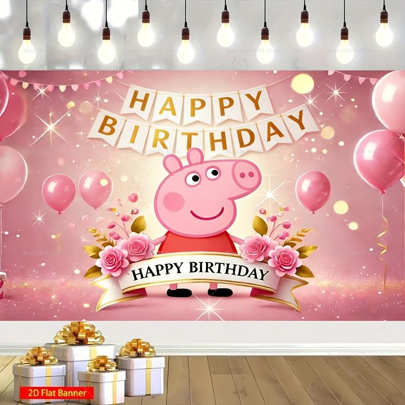 s with happy birthday Peppa Pig image, suitable for children's parties, parties and birthday celebration banners.