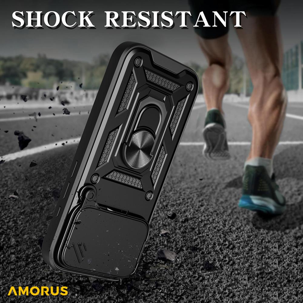 AMORUS Чехол для iPhone 17 Pro Max с подставкой, ПК+ТПУ, чехол для телефона со сдвижной шторкой для камеры