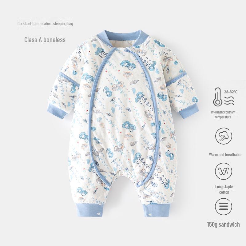 Спальный мешок для младенцев осень-зима: Пижама с подкладкой, раздельными штанинами, молнией для новорожденных, с защитой от ударов