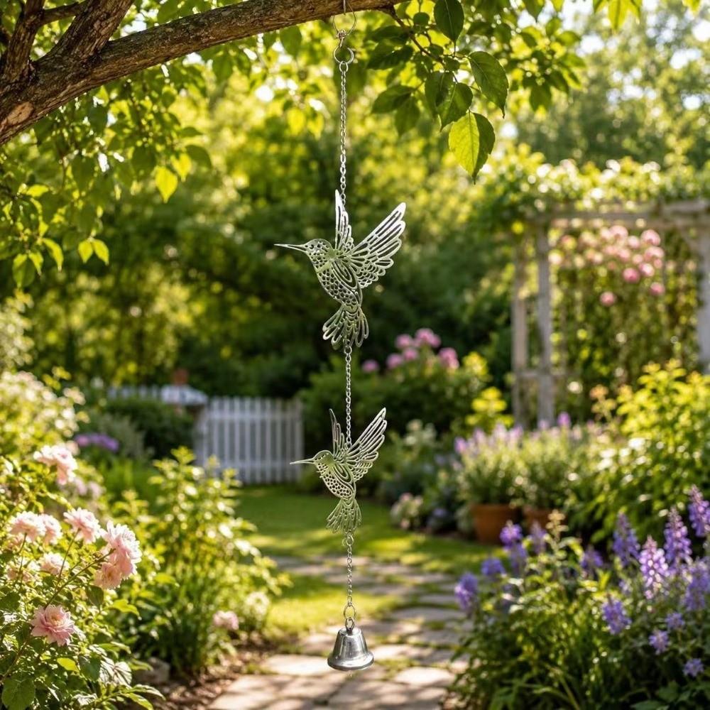 Hollow Out Bird Wind Bell Garden Decor Hummingbird Wind Chimes Metal Bird Bell Indoor Outdoor