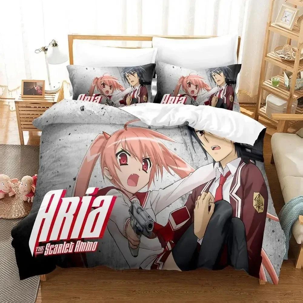 New Aria The Scarlet Ammo Bedding Set Cartoon Anime Three-Piece Set Adult Kid Bedroom Duvet Cover Sets 3D Print Kawaii Anime