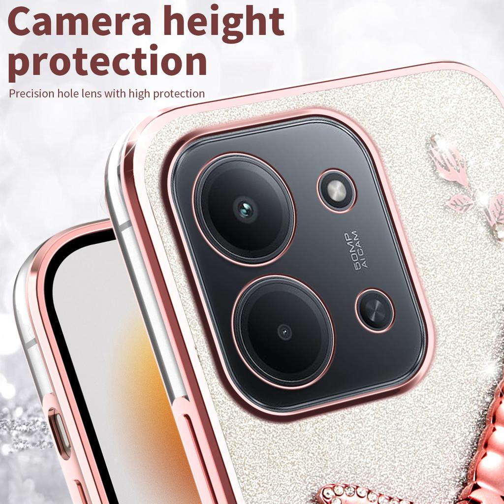 Phone Case For Xiaomi Redmi 15C 4G (EU) (173mm)/15C 5G (EU) (173mm)/Poco C85 Dragonfly Kickstand TPU Flowers Glitter Cover