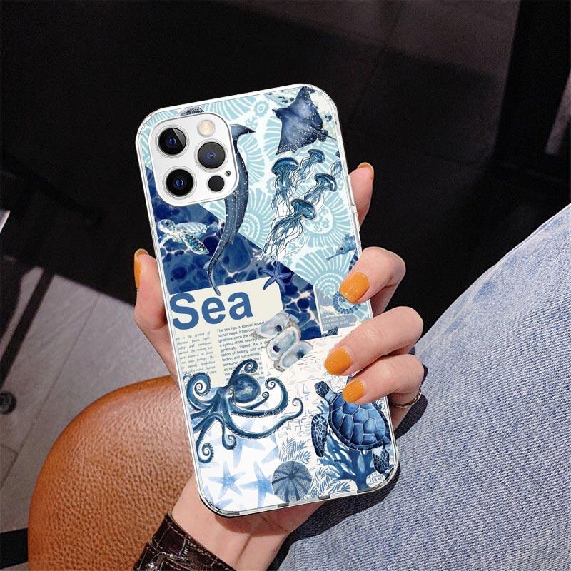 Чехол для телефона Ocean Starfish Sea Turtle Shark Для iPhone 13 12 Mini 11 Pro Max XS XR X SE 7 8 Plus 5S 5 6S 6 Подарок Печатная крышка Funda