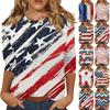Women's Fashion Casual Round Neck 3/4 Sleeve Loose Independence Day Printed T-Shirt Ladies Top