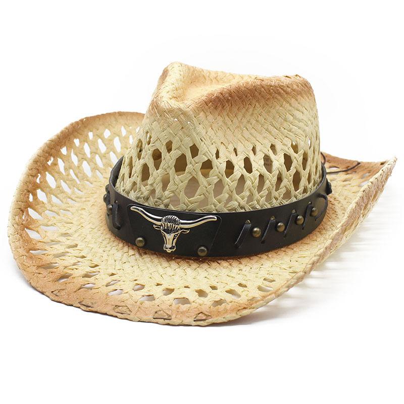 Окрашенная ковбойская шляпа Маран Полая соломенная шляпа Уличная праздничная шляпа от солнца Взбитая шляпа от солнца